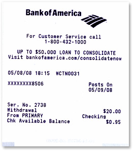 Bank of America ATM Receipt