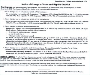 Notice of Change in Terms