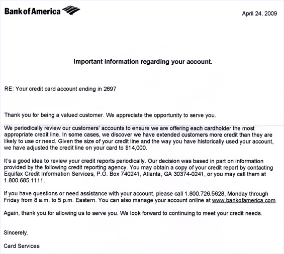 Notice from Bank of America regarding my account.