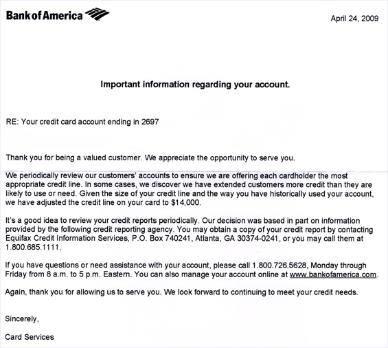 bank of america credit card statement. Notice from Bank of America